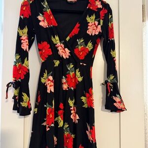 Topshop Black Floral Long Sleeve Dress
